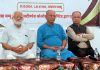 D.N. Thakur, Chief of Sehkaar Bharti along with others addressing during a function in Jammu on Monday.