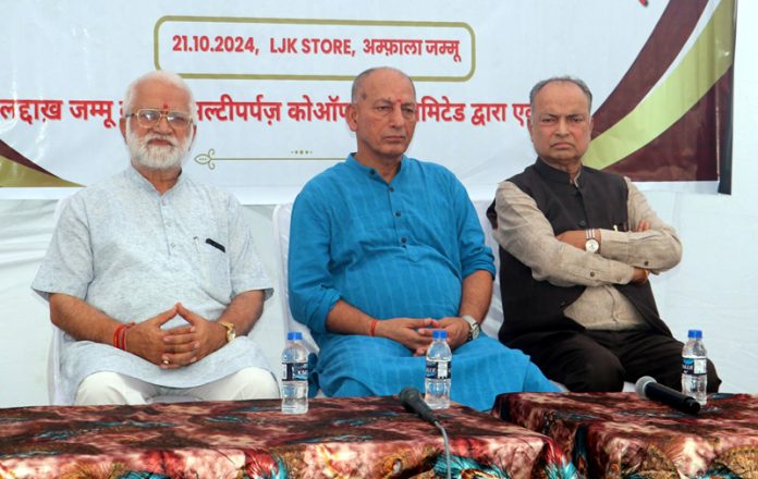 D.N. Thakur, Chief of Sehkaar Bharti along with others addressing during a function in Jammu on Monday.