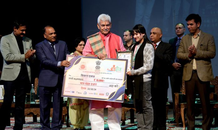 LG Manoj Sinha during Jashn-e-Sangam at Tagore hall in Srinagar.— Excelsior/Shakeel