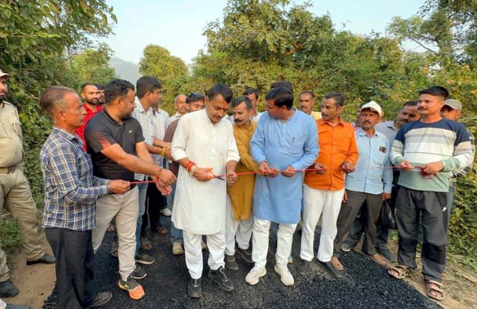 BJP MLA, R S Pathania inaugurating link road in Majalta on Thursday.