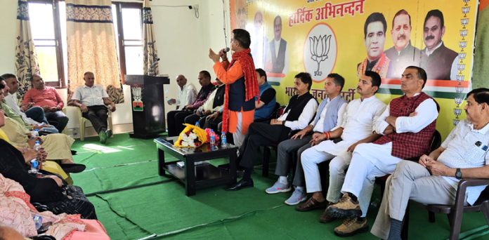 BJP chief Ravinder Raina addressing party event in Udhampur on Saturday.