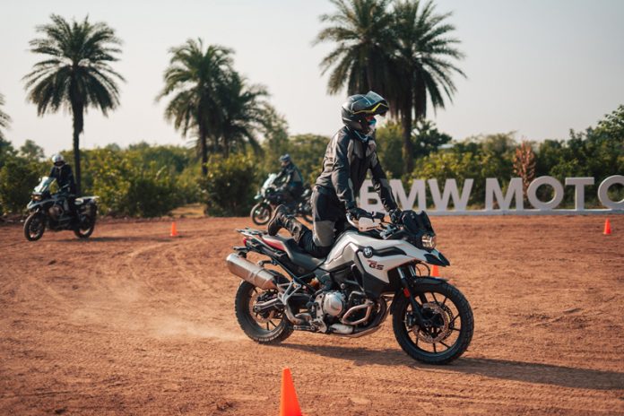 A biker performing adventure riding.