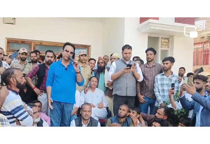 Ch Zulfikar addressing his supporters in Rajouri on Monday.