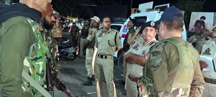 DIG JSK Range Shiv Kumar Sharma interacting with security forces personnel during his visit to Samba and Kathua districts on Saturday.