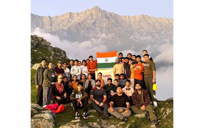 Students of Scientia International School posing at the Triund Peak on Thursday.