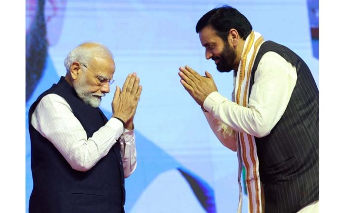 Prime Minister Narendra Modi at oath taking ceremony of Haryana Chief Minister Nayab Saini in Panchkula on Thursday. (UNI)