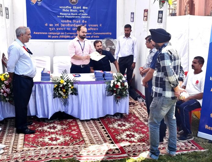 RBI personnel during an awareness camp at Bawe Wali Mata Mandir in Jammu.