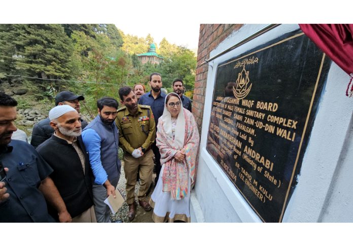 Chairperson, J&K Waqf Board, Dr Darakhshan Andrabi laying foundation stone of public utility at a Sufi shrine in Anantnag.