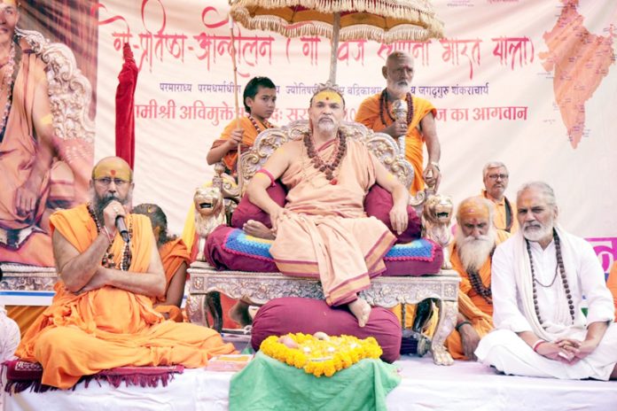 Shankaracharya delivering sermons among devotees in Jammu on Tuesday.