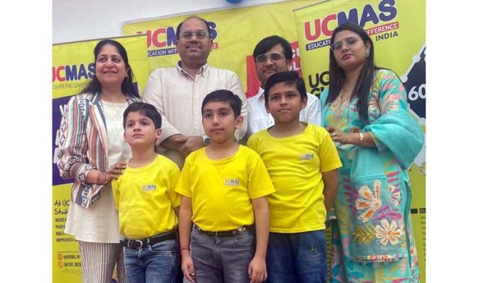 Atul Nagpal and Jyotika Nagpal posing on the inauguration of new center of UCMAS Abacus in RS Pura on Sunday.