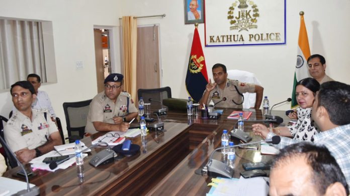 SSP Kathua Shobhit Saksena chairing crime review meeting at DPL Kathua.