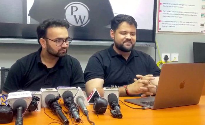 Ankit Gupta, CEO Offline, PW addressing a press conference in Jammu on Thursday.