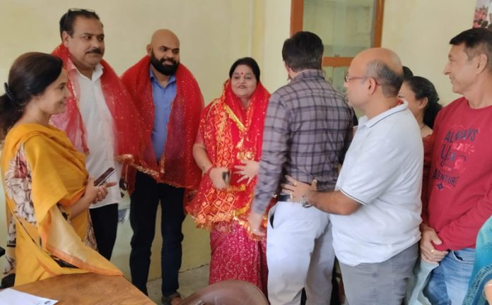 BJP leader, Priya Sethi along with others at a medical camp in Jammu on Saturday.