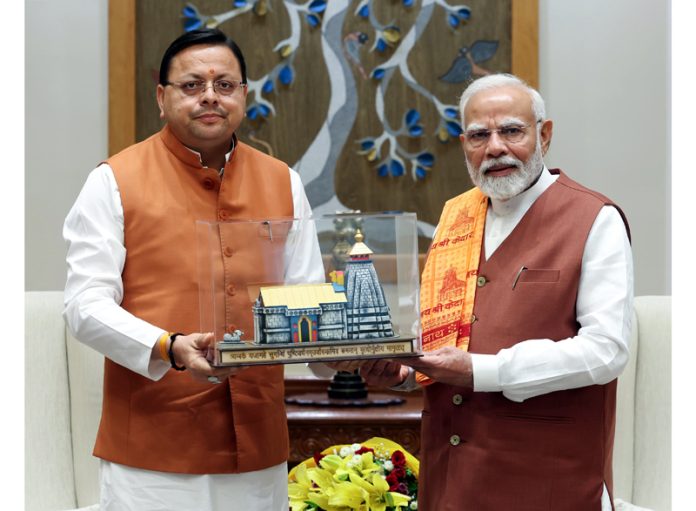 Uttarakhand CM P S Dhami during meeting with PM Modi in Delhi.