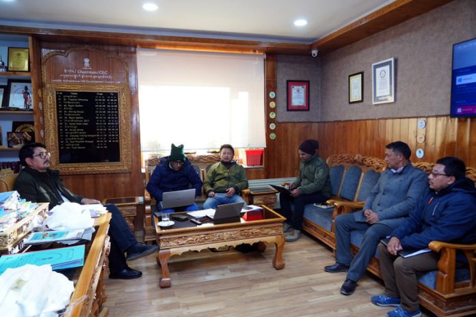 CEC LAHDC Leh, Advocate Tashi Gyalson, chairing a meeting of BSNL officials at the Council Secretariat.