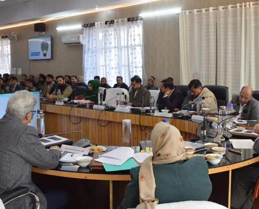 CM Omar Abdullah along with Cabinet Ministers chairing a meeting in Poonch on Thursday. -Excelsior/Waseem