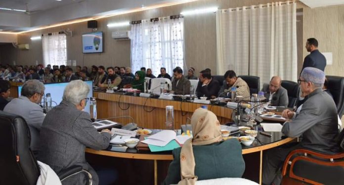 CM Omar Abdullah along with Cabinet Ministers chairing a meeting in Poonch on Thursday. -Excelsior/Waseem