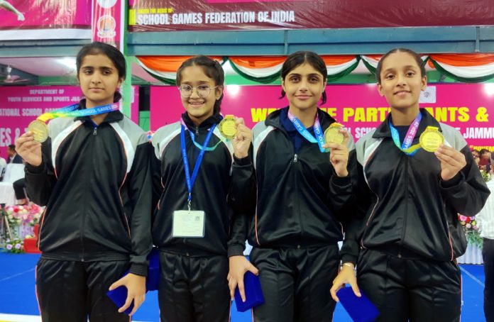 J&K Fencers posing with Gold medal during 68th National Sports Games at Jammu University.