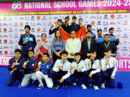 Winners display their medals during ongoing 68th National School Games in the discipline of Fencing.