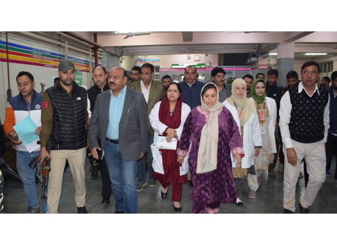 Dy CM Surinder Kumar Choudhary along with Minister Sakeena Masood visiting SMHS hospital on Sunday.