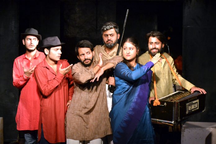 A scene from the play ‘Tauba-Tauba’ bring staged in Jammu on Sunday.