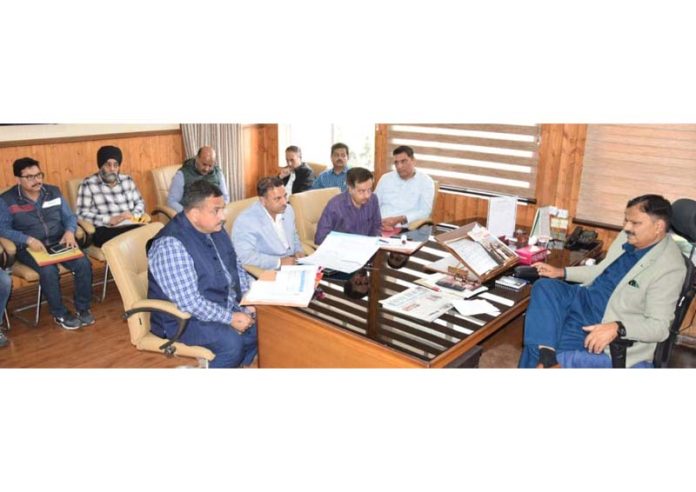 Minister for Jal Shakti Javed Ahmed Rana chairing a meeting at Civil Secretariat Jammu on Monday.