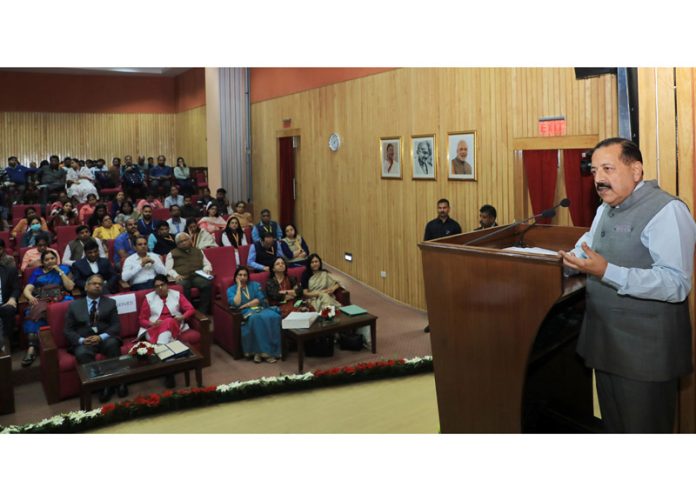 Union Minister Dr. Jitendra Singh speaking after formally launching antibiotic Nafithromycin (Miqnaf) at Prithvi Bhawan, New Delhi on Wednesday.