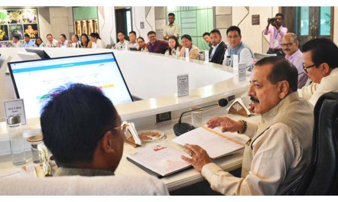 Union Minister Dr Jitendra Singh chairing a high level meeting of the State administration at Namsai, Arunachal Pradesh on Monday.