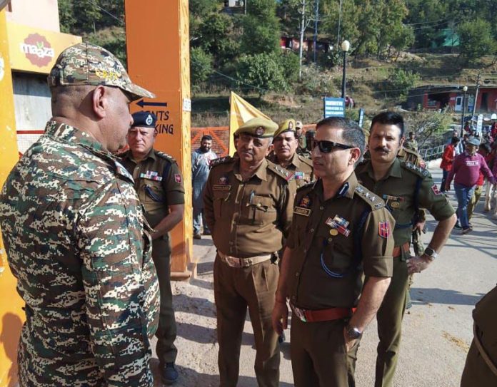 SSP Reasi, Paramvir Singh, interacting with the CRPF personnel stationed at Shiv Khori Shrine on Sunday.