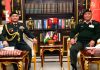 Chief of the Army Staff General Upendra Dwivedi meeting with Chief of the Army Staff of Nepal General Ashok Raj Sigdel in Kathmandu on Thursday. UNI