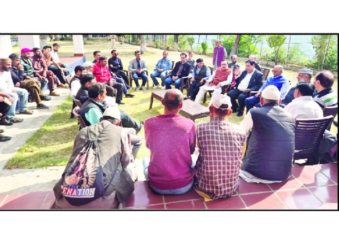 Cong fact-finding team interacting with the party workers in Doda on Monday.