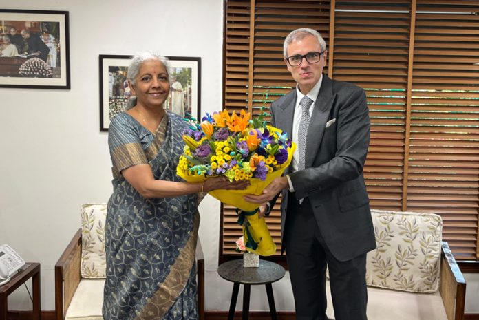 CM Omar Abdullah meets Union Finance Minister Nirmala Sitharaman in New Delhi on Friday.