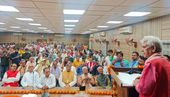 LG Manoj Sinha addressing a function at Ghazipur on Tuesday.