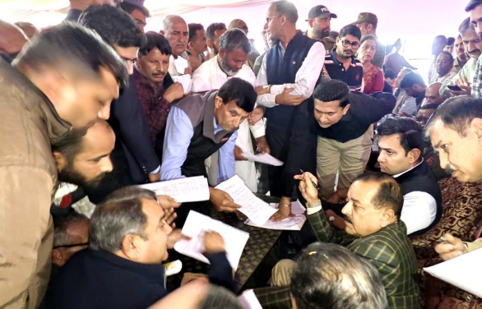 Union Minister Dr Jitendra Singh holding a ‘Public Darbar’ at Marheen, Hiranagar on Sunday.