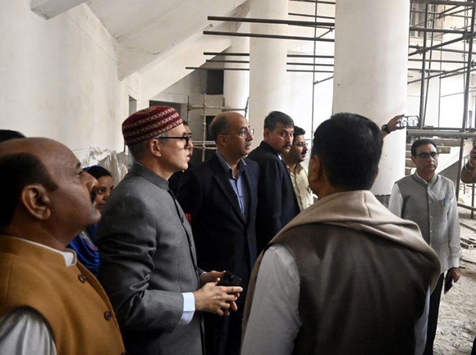 CM Omar Abdullah inspecting construction work on new Assembly complex at Jammu on Monday.