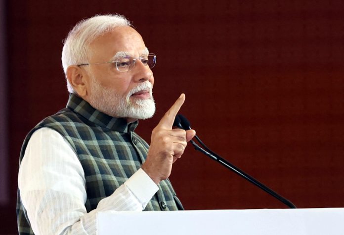 Prime Minister Narendra Modi addressing the Hindustan Times Leadership Summit 2024 in New Delhi on Saturday.(UNI)