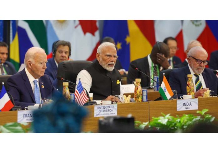 PM Narendra Modi addressing G20 session at Rio De Janeiro in Brazil on Monday.