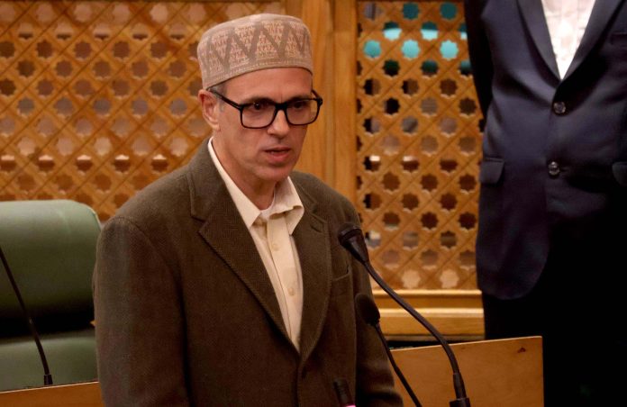 CM Omar Abdullah speaking in the Legislative Assembly on Monday.