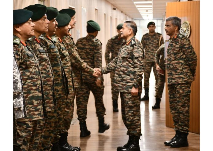 Army chief Gen Upendra Dwivedi interacting with officers on Friday.