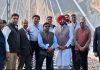 Minister for Railways Ravneet Singh Bittu with Railway officials and others in Reasi district on Tuesday.