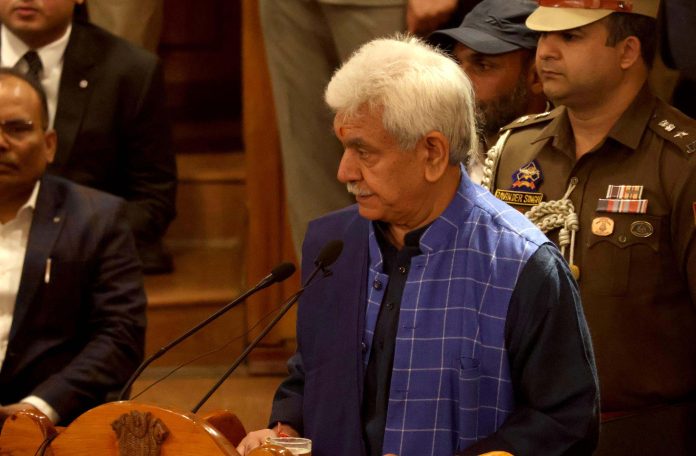 LG Manoj Sinha addressing the Legislative Assembly on Monday.