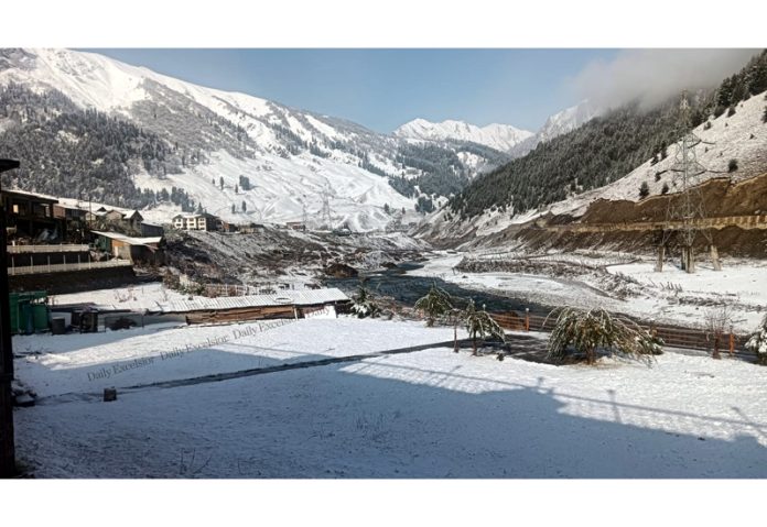 Sonamarg receives fresh snowfall.