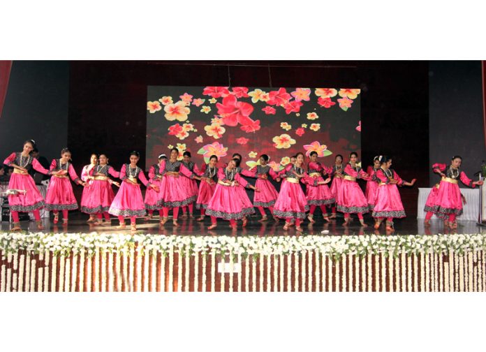 Students of Jodhamal Public School presents a cultural item during annual day celebration of the institute in Jammu.