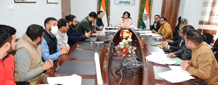 DC Udhampur Saloni Rai chairing a meeting on Thursday.