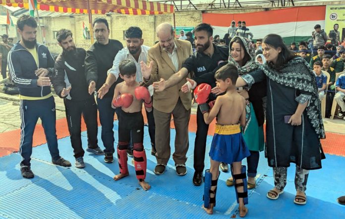 Dignitires posing during inaugural event of martial arts at Srinagar.