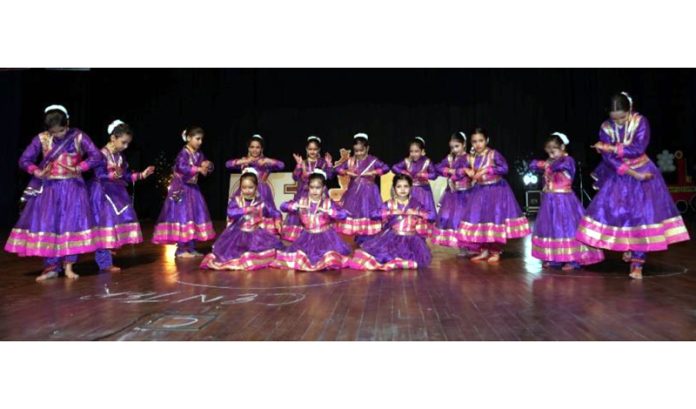 Students of International Delhi Public School, Juniors presenting a cultural item in Jammu on Thursday.