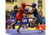 Players in action during a Wushu bout at Indoor Sports Complex, Bhagwati Nagar, Jammu on Saturday. -Excelsior/Rakesh