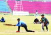 A player in action at 35th Senior National Tennis Ball Cricket championship in MA Stadium Jammu. -Excelsior/Rakesh