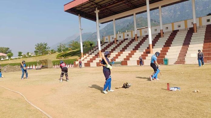 U-15 girl’s during a practice session at Katra Sports Stadium.