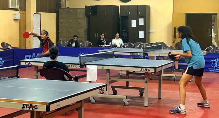 Table Tennis players in action during match at Jammu. —Excelsior/Rakesh